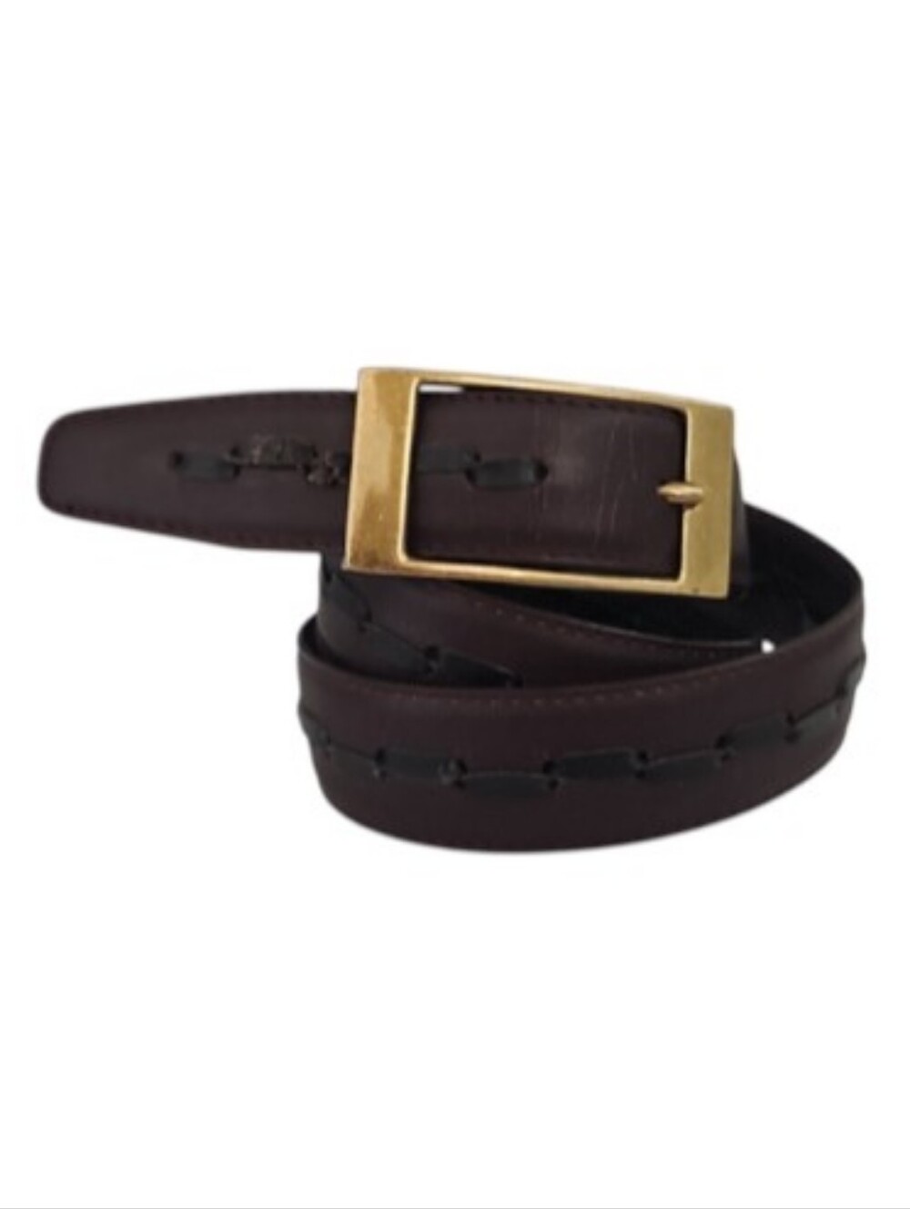 Genuine Leather Belt Women’s M Burgundy Black Woven Gold Buckle Size 30